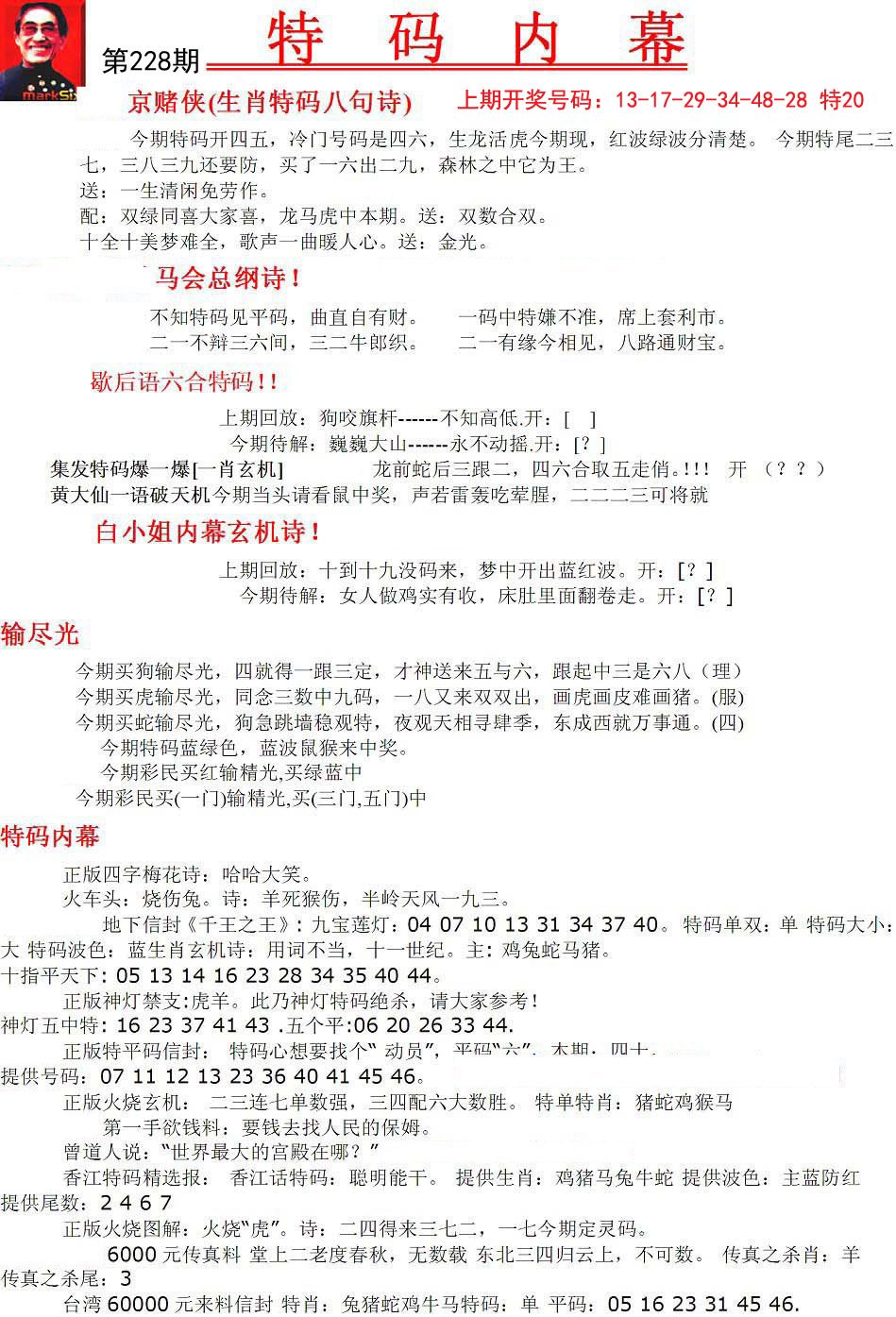 馬會傳真資料
